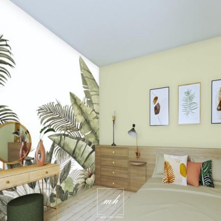 Design d'une chambre tropical chic par MH DECO à Pomponne