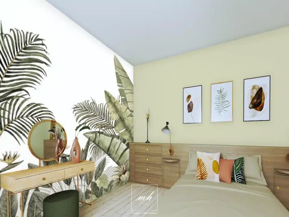 Design d'une chambre tropical chic par MH DECO à Pomponne