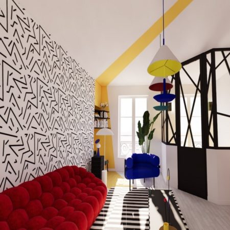 Aménagement intérieur d'un appartement dans un style Memphis par MH DECO à Reims