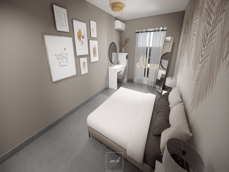 modélisation en 3D d'une chambre parentale à Opio par l'agence MH DECO de Grasse