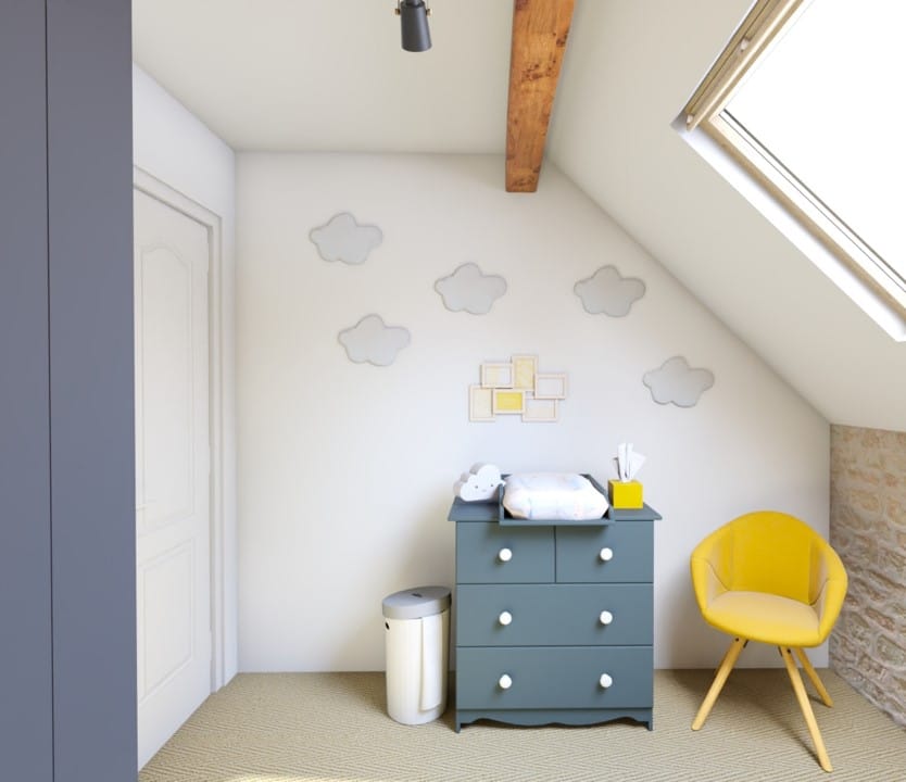 Design d'une chambre de bébé mixte au sein d'une maison située à Fontainebleau pensé par MH DECO