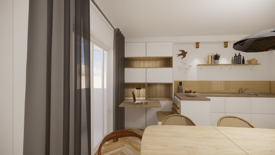 Conception 3D d'une cuisine dans un appartement à Lyon par MH DECO