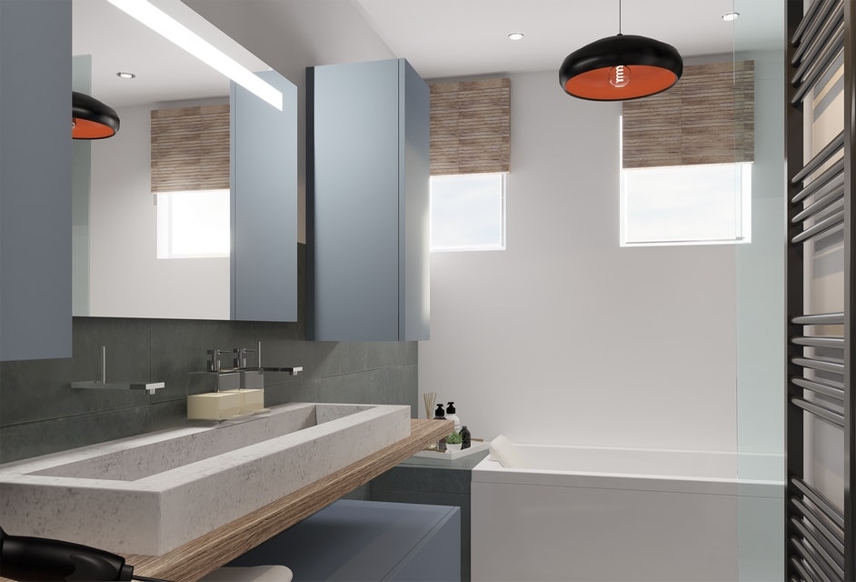 Modélisation tridimensionnelle d'une salle de bain au sein d'un appartement située à Dompierre-sur-mer pensé par MH DECO
